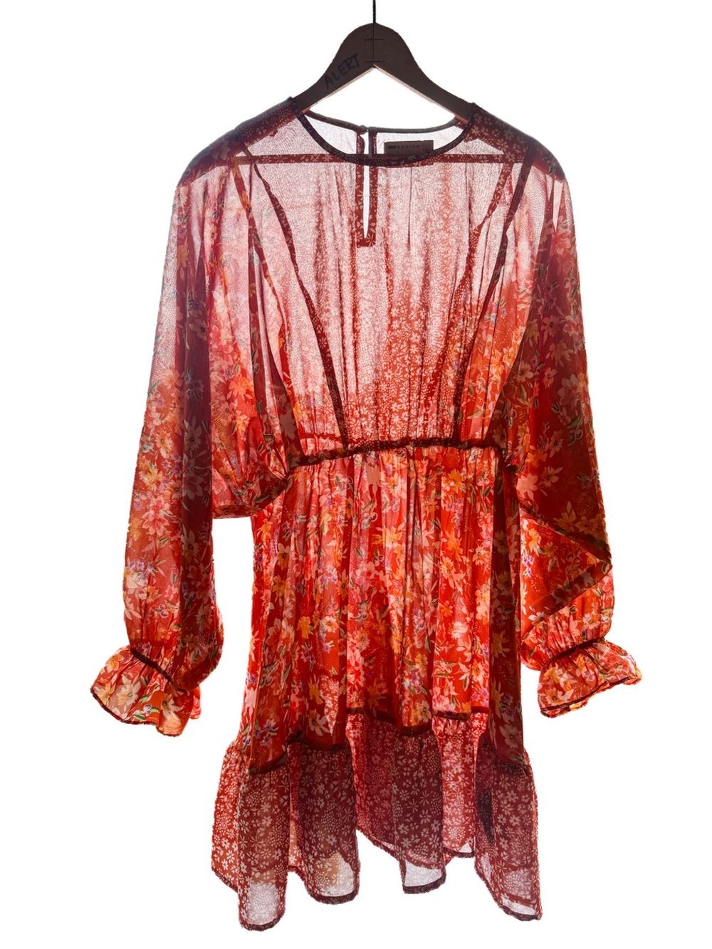 ASOS DESIGN Mixed Floral Mini Skater Dress Rust Red Boho Size 6 Womens EUC Sheer - Picture 7 of 11